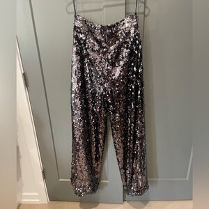 Silver Sequin Wide Leg Pant ASOS Size 8